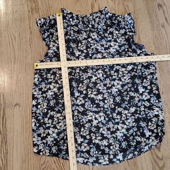 BLOUSOLOGY SLEEVELESS RUFFLE POPOVER TOP BLOUSE LARGE FLORAL FLOWY FALL BLACK - Picture 12 of 12